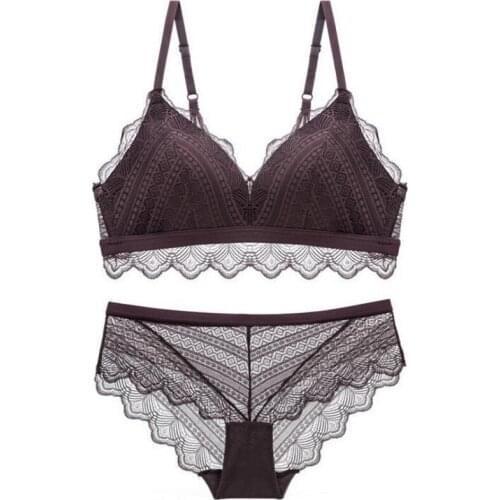 Sexy Ultra Thin Transparent Bra and Panties Set Floral Lace Underwear Women Comfortable Multicolor Spaghetti Straps Brassieres