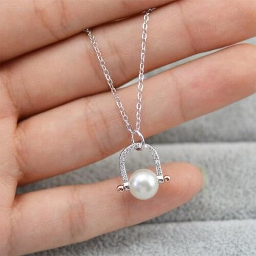 QIAOBEIGE S925 Sterling Silver U Shape Pendant Necklace Jewelery Findings Women DIY Pearl Pendant o-shape Chain Components