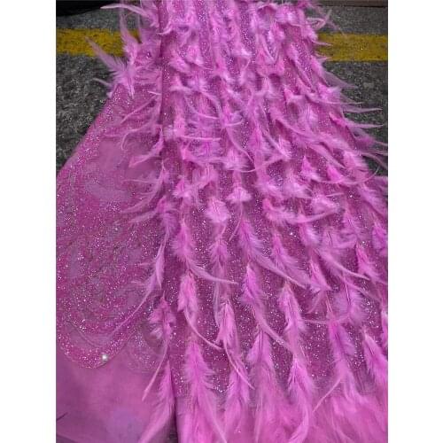 Hot-selling high-end luxury feather shiny embroidery, French tulle lace, fashionable dress banquet evening dress design fabric