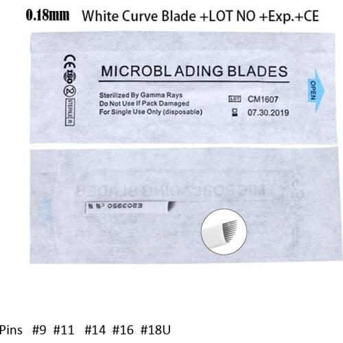 Lot No & expiry date 0.18mm white curve blade microblading needle permanent makeup needle tattoo pen needle 9/11/14/16/18U pins