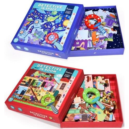 Mi Deer Space Explore Large Pieces Cartoon Paper CHILDRENS Puzzle Creative Educational Toy-with Magnifying Glass 1.3