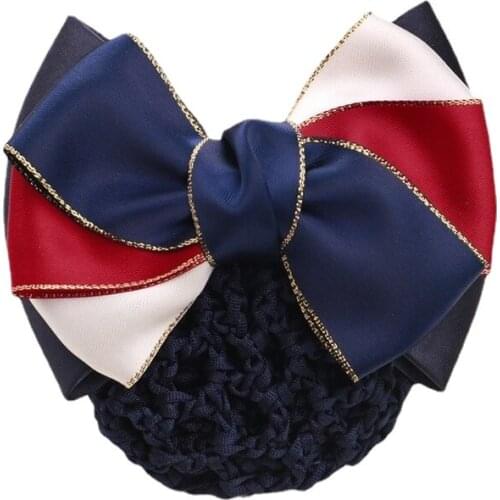 Fashion Women Golden Edge Bow Headdress Barrette Ribbon Solid Hair Bun Staff Bowknot Girls Clip Work Hairpins Snood Accessories