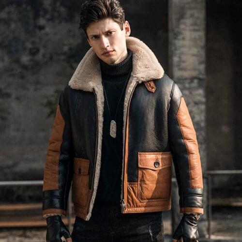 Mens Genuine Leather Jackets and Coats Men Fur Short B3 Air Force Flight Suit Thickened Leather Jacket Fur Coat Locomotive Suit