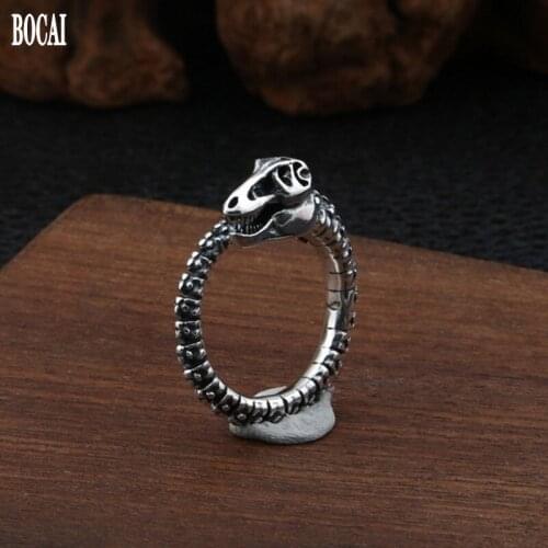 New 100% real S925 sterling silver jewelry trendy creativity dinosaur skeleton ring for man personalized Thai silver man rings