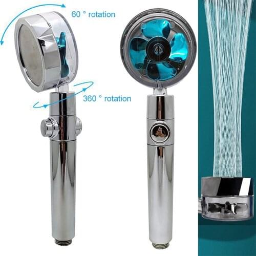 1PCS Fan Turbo Shower Head Propeller Flow 360 Rotating With Small Fan Abs Rain High Pressure Shower Head Bathroom Accessories