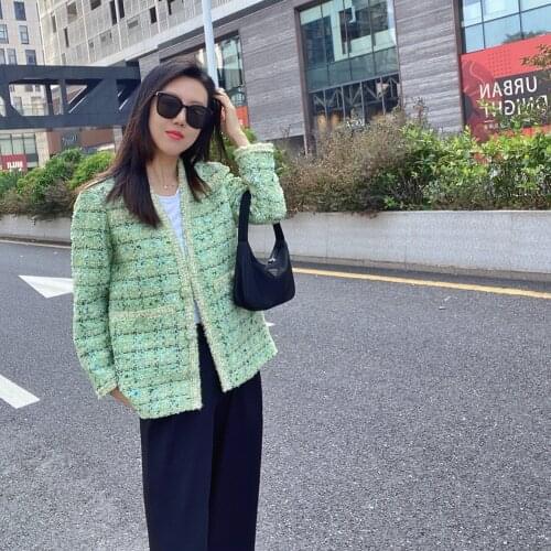 Homemade Small Fragrance! 2021 Spring and Autumn New Tweed Knitted Loose Womens Cardigan