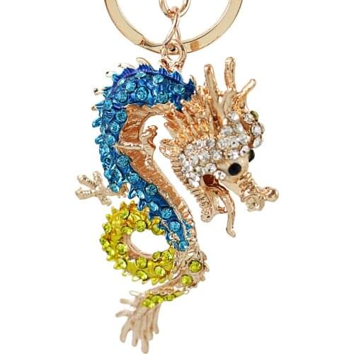 New Chinese Long Dragon Cute Crystal Rhinestone Charm Pendant Purse Bag Car Key Ring Chain Wedding Party jewelry Gift
