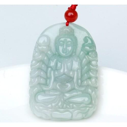 Natural Green Yu Stone Carved Thousand Hands Guanyin Buddha Pendants Fashion Sweater Necklace Jewelry Free Necklace Rope