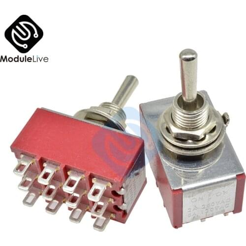 MTS-403 6mm Toggle Switch Single Pole Double Throw SPDT ON-ON 120V 5A 1/4 Inch Mounting 13*22MM (MTS403) 3Positions 12Pins