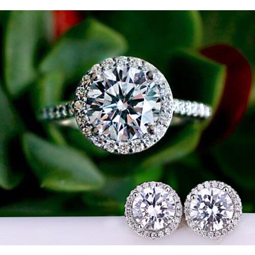 Luxury Female Simulated Diamond Ring Earrings Jewelry Set Charm White Stone Ring Boho Small Stud Earrings For Women Jewelry Gift