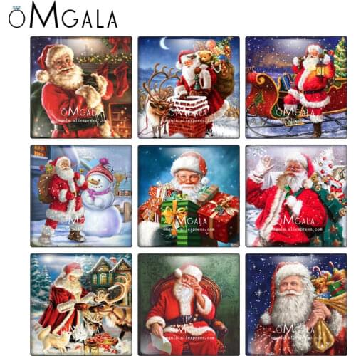 Merry Christmas Santa Claus Gift Patterns 10pcs Mixed 12mm/20mm/25mm/30mm photo glass cabochon demo flat back Making findings