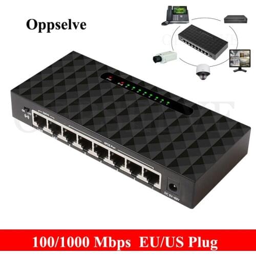 8 Port 10/100/1000Mbps Network Switcher Office Home School Network Internet Ethernet Adapter Full/Half Duplex Computer Splitter