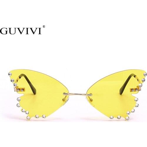 Butterfly Sunglasses Women Men Fashion Rimless Flame Sun Glass Rhinestones Mirror Luxury Cat Eye Eyewear UV400 Oculos Masculino