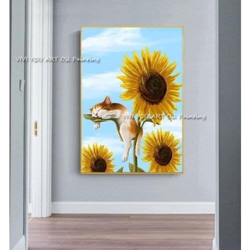 Modern Abstract Sunflower Canvas oil painting 100% Handmade Original Large Wall Art for Living Room Home Decoration Gift