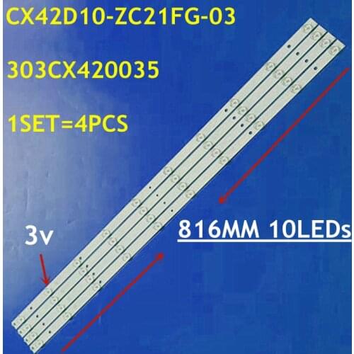 816MM 4PCS LED Backlight Strip10lamp CX42D10-ZC21FG-03 For CX416M03 CX420DLEDM LE-4219H V420HJ2-P01 F42C7000E 42CF19-T2 L4240FHD