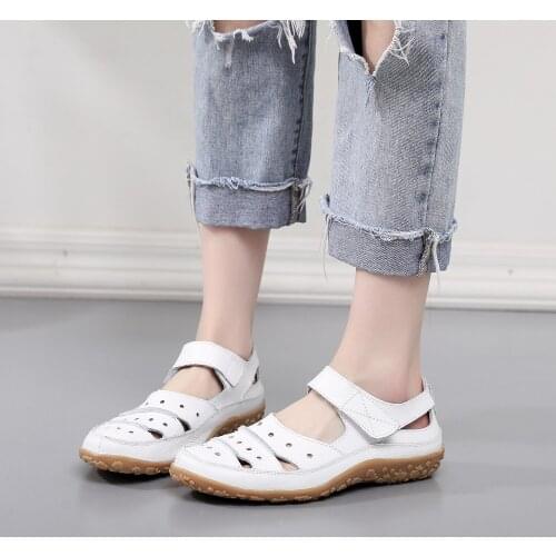 CAGILKZEL 2021 Summer Fashion Ladies Hot Style Perforated Velcro Flat Large Size Sandals Mother Shoes Lazy Shoes