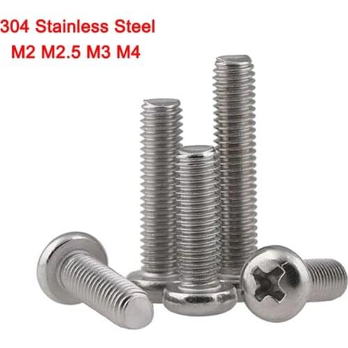20/50Pcs GB818 304 Stainless Steel Phillips Screws Cross Recessed Pan Head PM Screws M2 M2.5 M3 M4 Length 3-80mm