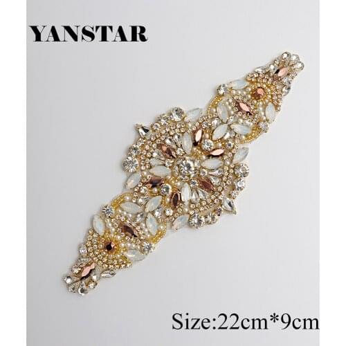YANSTAR Wholesale 10PCS Opals Bridal Sash Hand Beaded Sewing Crystal Rhinestone Applique Iron On For Wedding Dresses Belt YS958