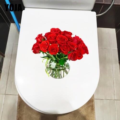 YOJA 23×20.3CM Bouquet Of Bright Red Roses Creative Bathroom Toilet Stickers Romantic Home Wall Decals T1-3140