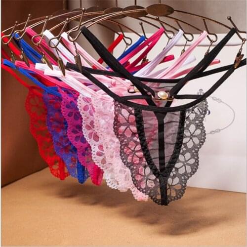 Pearl transparent mesh hot panties cross strap lace sexy female thong