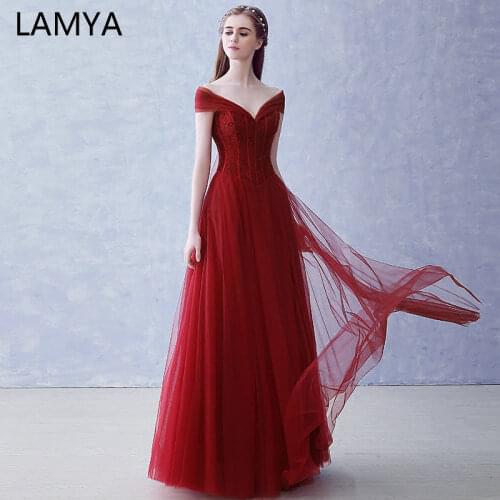 LAMYA Elegant V Neck Evening Dress Plus Size Off The Shoulder Prom Party Gown Long Formal Dresses Robe De Soiree Sleeveless