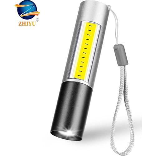 ZHIYU USB Rechargeable Flashlight T6+COB Light Waterproof Mini LED Torch Telescopic Zoom Stylish Portable Suit Night Lighting