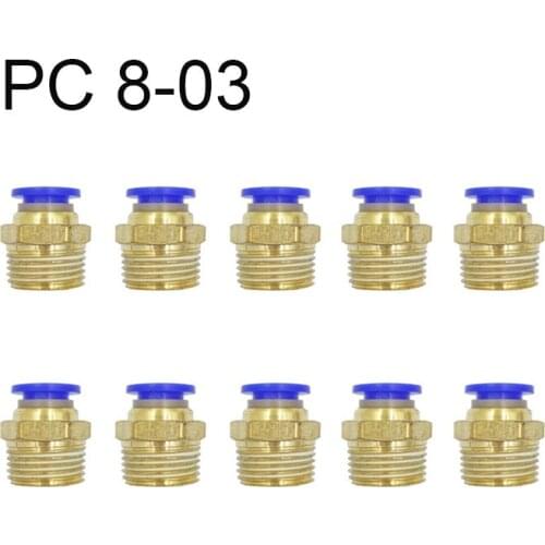 10PCS PC 8-03 Air Pneumatic 8mm Hose Tube 16.5mm Air Pipe Connector Quick Coupling Brass Fitting Male Thread wholesale