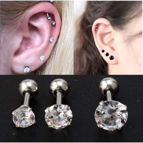 2PCS/Pack Fashion Clear Stud Earrings with Stone Crystal Helix Piercing Cartilage Earrings Surgical Steel Body Jewelry Brincos