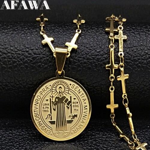 2021 Fashion Jesus Stainless Steel Statement Necklace for Women Gold Color Cross Chain Necklace Jewelry cadenas mujer N19793