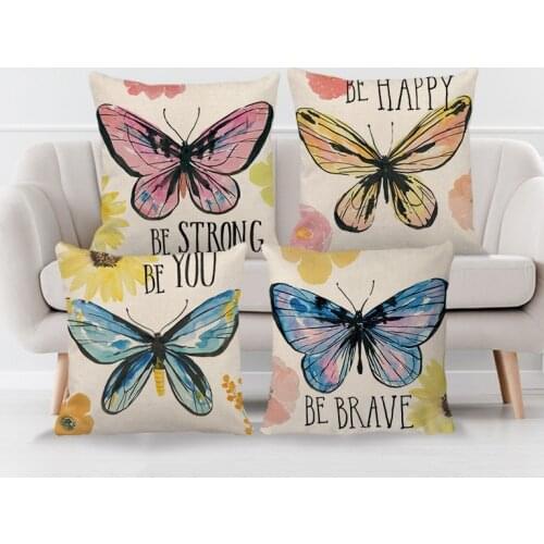 4 PCS Pattern Cushion Cover Flax 45X45cm Pillowcase Cojines Decorativos Para Home Bedroom Sofa Decor Pillow Cover