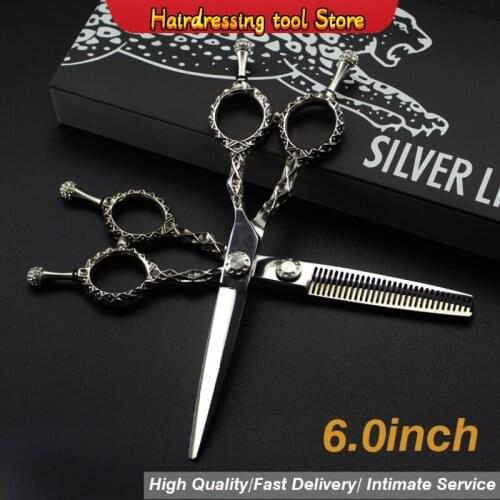 "6.0\"sale Silver Japanese Hair Scissors 440C Cheap Hairdressing Scissors Thinning Shears Hairdresser Shaver Haircut Japan Teeth