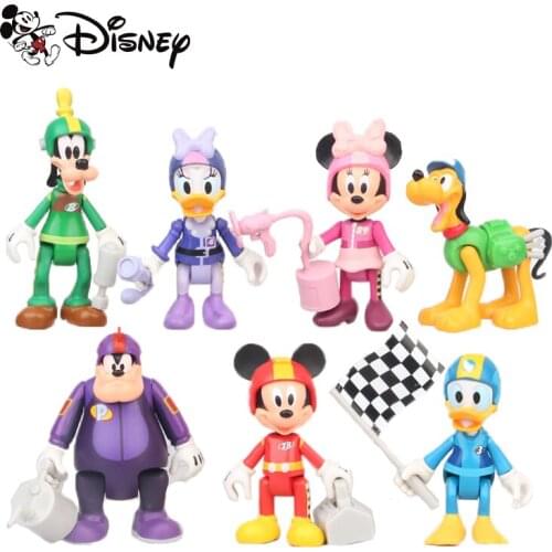 7pcs/set Disney Mickey Mouse Minnie Donald Duck Action Figure Model Toy Scene Racing Cartoon Cake Decoration Doll Gift Kids Toy