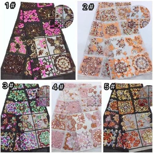 African wax wedding Lace 5 Color Pink rose orange (5yards/lot) beads lace / sequin Lace embroidery flower sequin embroid luxury