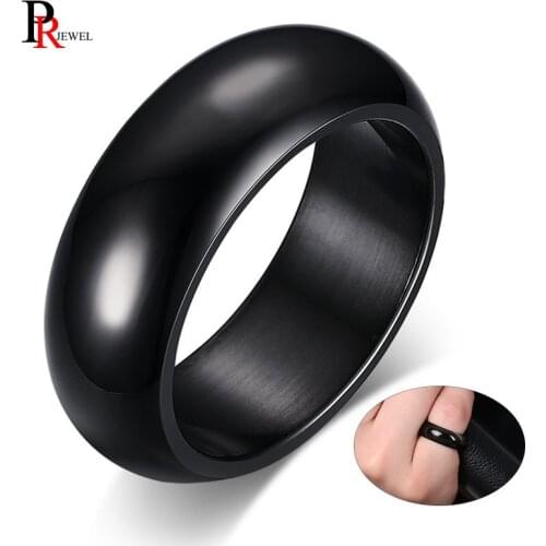 Basic Mens Wedding Ring 7mm Black High Polished Stainless Steel Comfort Fit US Size 6 to 13