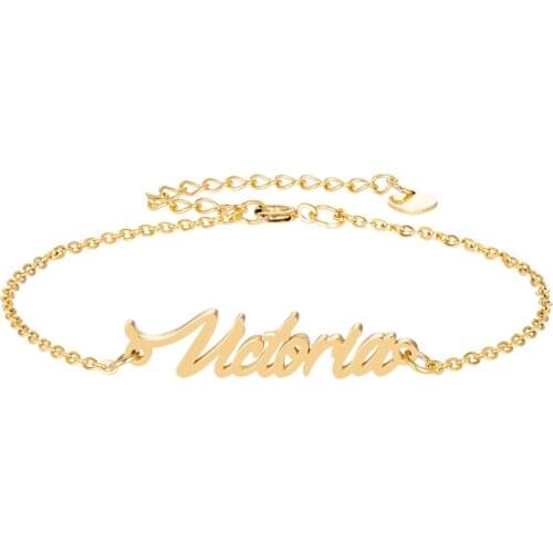 Victoria Name Bracelet Women Girl Jewelry Stainless Steel 18k Gold Plated Nameplate Pendant Femme Mother Girlfriend Best Gift