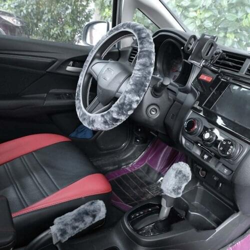 Cimiva 2017 New 3 pcs/set Charm Warm Long Wool Plush car Steering Wheel Cover woolen Car Handbrake Accessory HOT