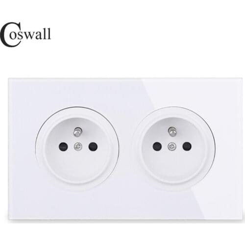 Coswall Crystal Tempered Pure Glass Panel 16A Double French Standard Wall Power Socket Grounded With Child Protective Lock