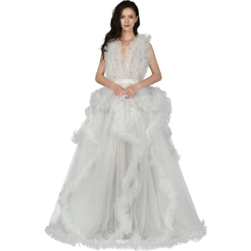 Long Elegant Lace Evening Dresses 2021 V-Neck Champagne Tulle Maternity Dresses for Photo Shoot Robe Pregnant Women Formal Gowns