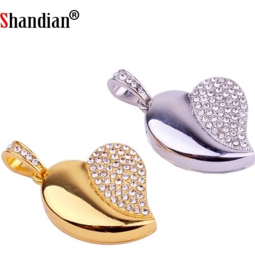 SHANDIAN metal crystal love Heart USB Flash Drive precious stone pen drive special gift pendrive 4GB 16GB 64GB diamante memory