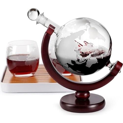Etched Globe Design Decanter with Engraved Ball Glass for Liquor Whiskey Bourbon PR Sale