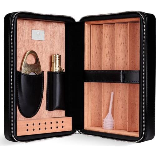 COHIBA Cigar Humidor Travel Portable Cigar box brown black with cigar cutter and lighter set free ship TT-1002