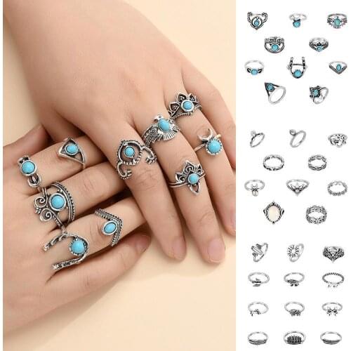 10/12pcs Geometric Diamond Womens Ring Set Fashion Jewelry Gift Female Clear Crystal Heart Open Knuckle Rings Temperament Rings