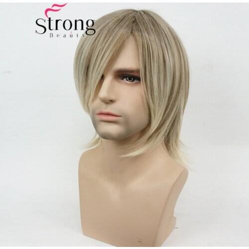 Short Blonde Highlighted Choppy Layered Shag Full Synthetic Wig Mens Wigs