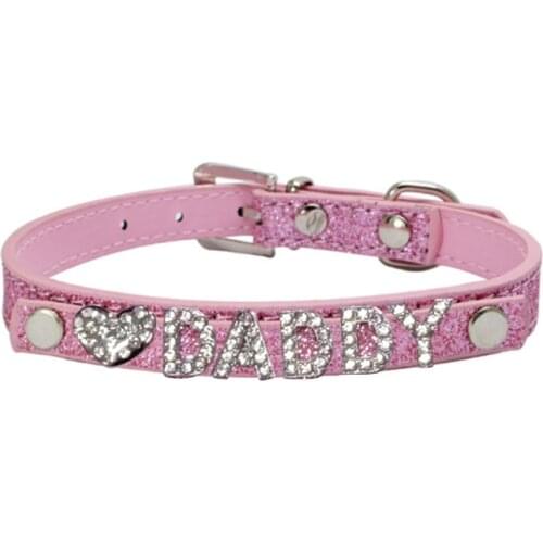 DDLG Leather Collar Sticker Diamond LOVE DADDY Shiny Gold Powder PU Necklace