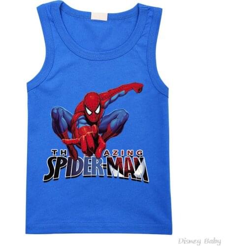 Disney SpiderMan Boys and girls summer O collar cotton T shirt children baby short sleeve T shirt vest clothes