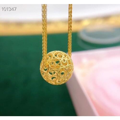 MADALENA SARARA Pure 18K Gold Hallow Round Bead Pendant Au750 Gold Chain Women Necklace