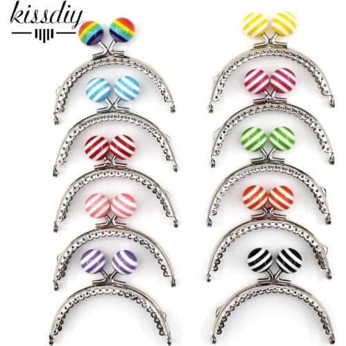 KISSDIY 10PCS 8.5CM Stripe Lollipop Bead Metal Purse Frame Bright and Glossy Silver Semicircle Bags Kiss Clasp Accessory