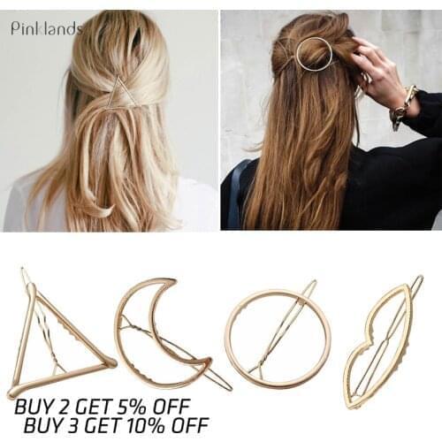 Metal Hair Clips Barrettes Cheveux Hairpins Holder Moon Triangle Circle Hair Pins for Girls Women Hair Styling Hairpin Stick