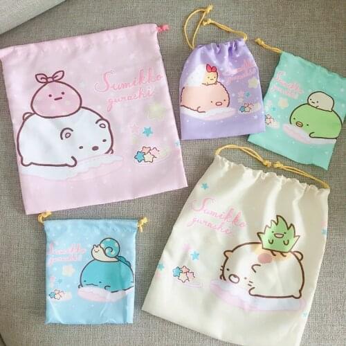 Cute cartoon sumikko gurashi drawstring pockets to enlarge travel clothing shoes organize storage bag cosmetic bag