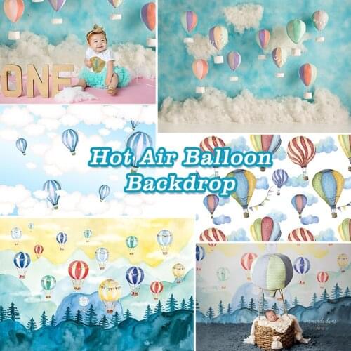 Mocsicka Hot Air Balloon Photography Backdrop for Photo Studio Blue Sky White Clouds Birthday Party Child Portrait Background